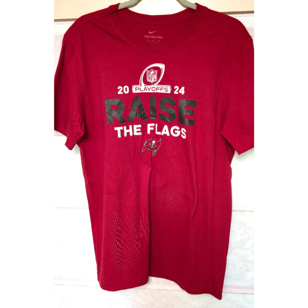 Nike Tampa Bay Buccaneers 2024 NFL Playoffs Raise The Flags T Shirt Mens Medium